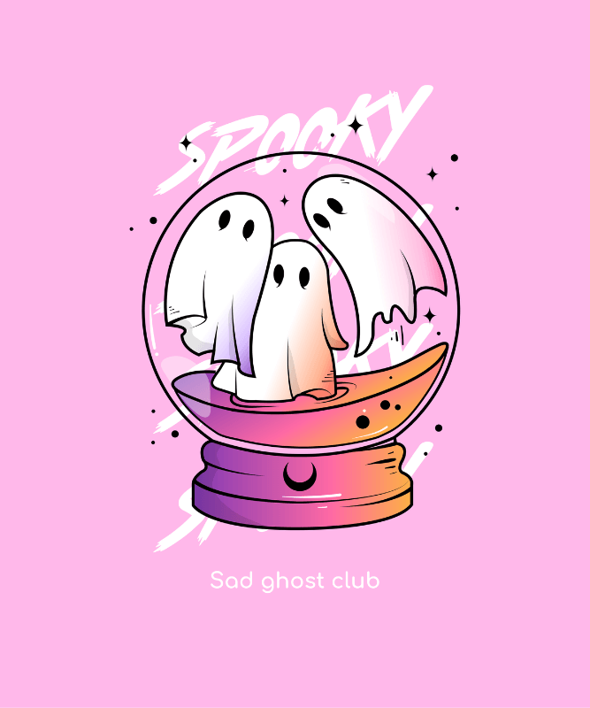 Illustrated T Shirt Design Generator Featuring A Crystal Ball Filled With Cute Ghosts