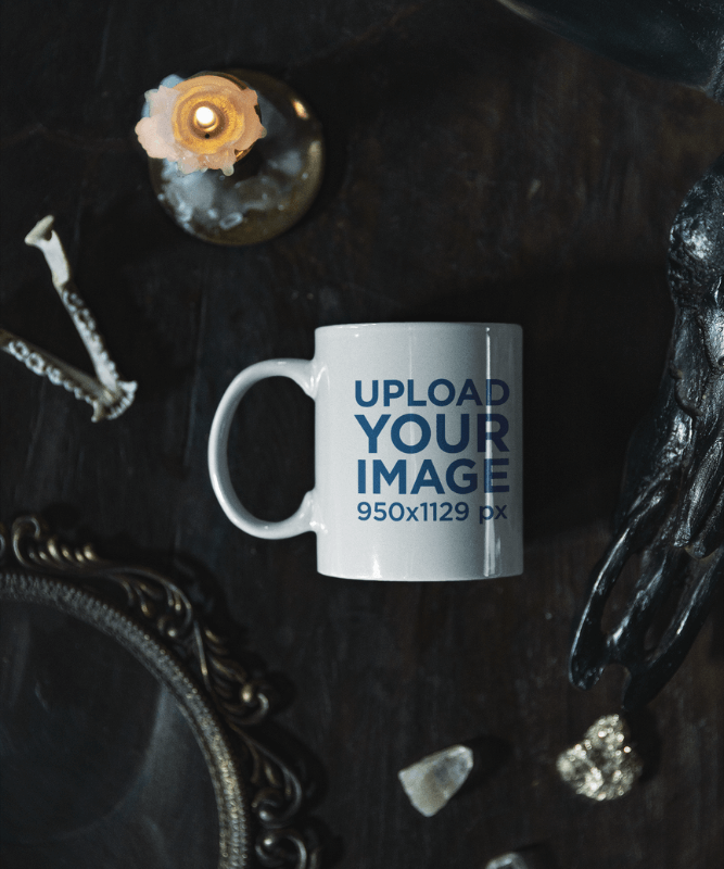 Mockup Of A Coffee Mug Placed On A Wicca Styled Setting