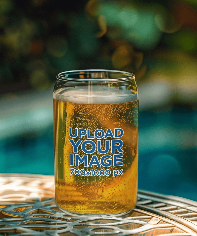 Mockup Of An Ai Generated Can Glass Placed On A Table And Filled With Beer