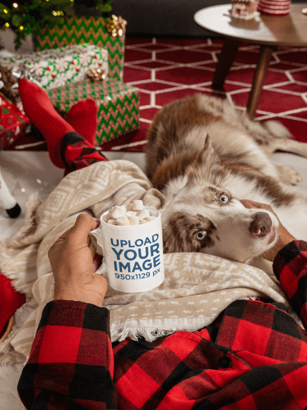 Pov Mockup Xmas Outfit, 11 Oz Mug, And Dog