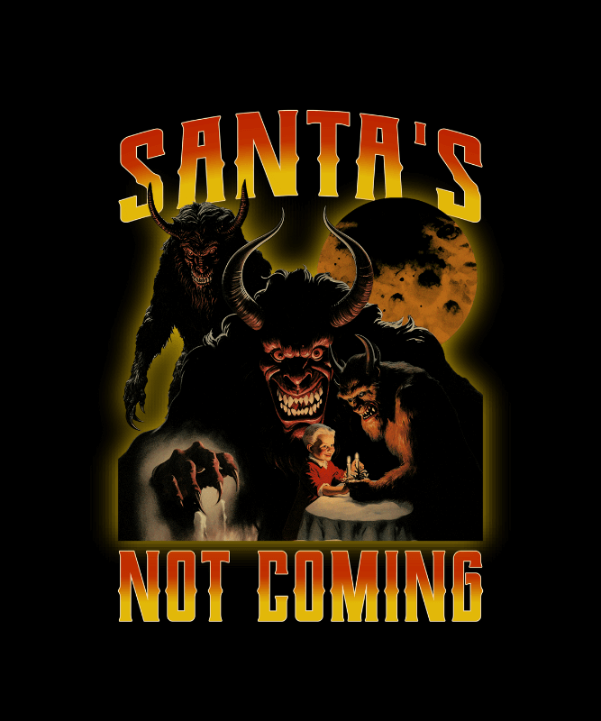 T Shirt Design Template Featuring An Ai Generated Krampus And An Anti Xmas Quote