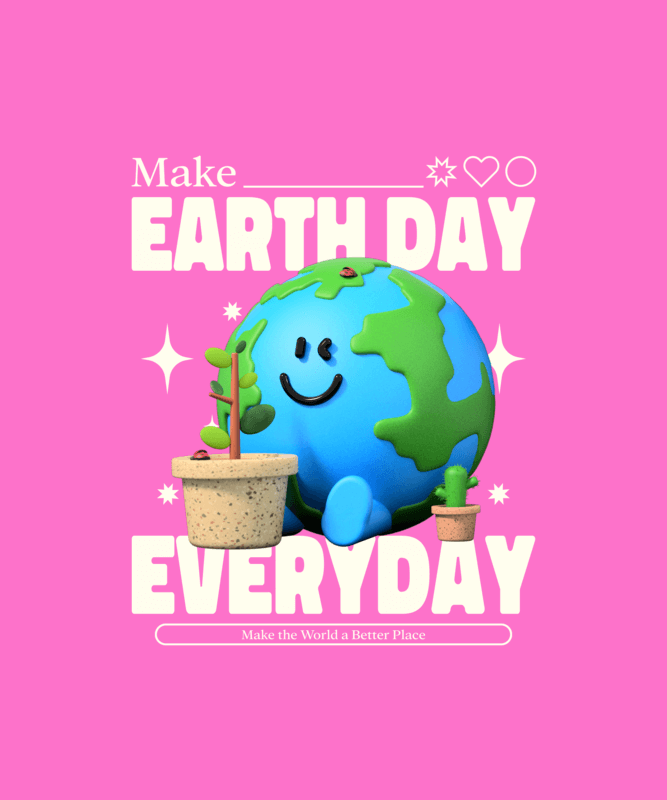 T Shirt Design Template With An Earth Day Theme And 3d Graphics