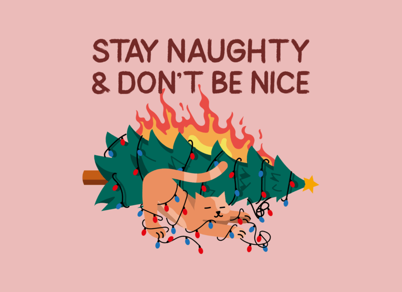 Anti Christmas Greeting Card Design Maker Featuring A Burning Tree And A Cat Cartoon