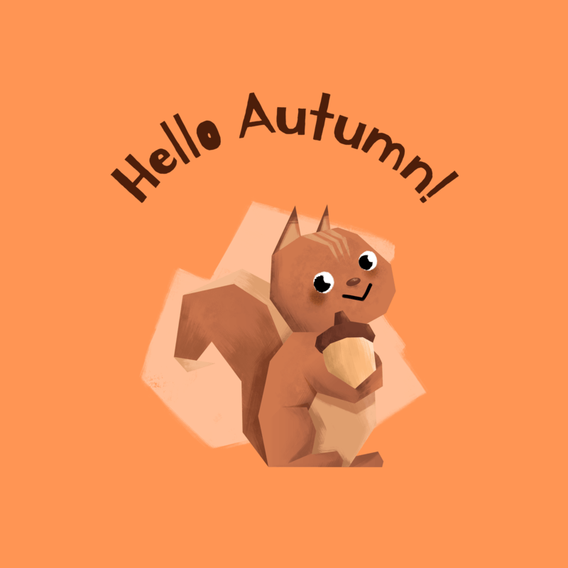 Autumn T Shirt Design Template With A Cute Squirrel Holding A Nut Cartoon