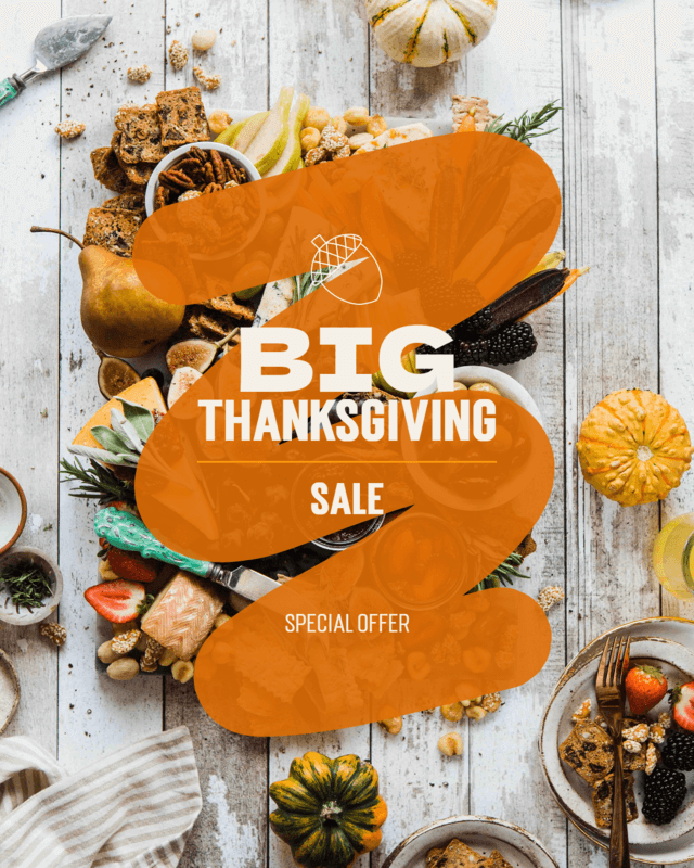 Autumn Themed Instagram Post Template Featuring A Big Thanksgiving Sale With Some Festive Elements In The Background