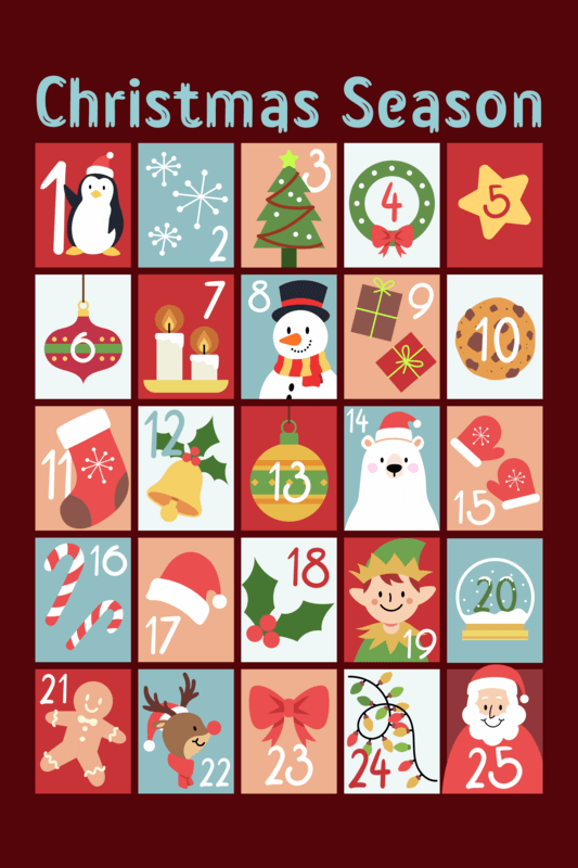 Calendar Template For Christmas Season With Illustrated Holiday Graphics