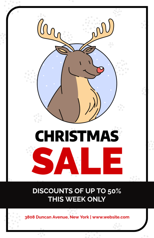 Christmas Flyer Maker With Cute Reindeer Cartoon Graphics For A Holiday Sale