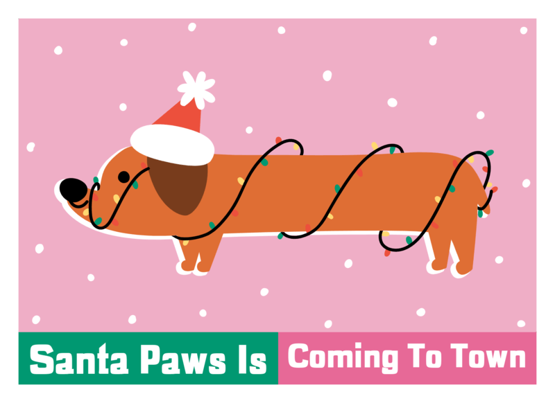 Christmas Themed Greeting Card Template Featuring An Illustrated Dog With A Santa Hat