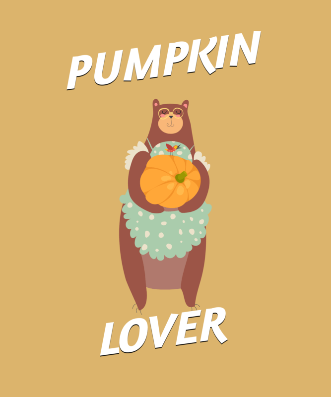 Fall Themed T Shirt Design Template Featuring A Cute Bear With A Pumpkin