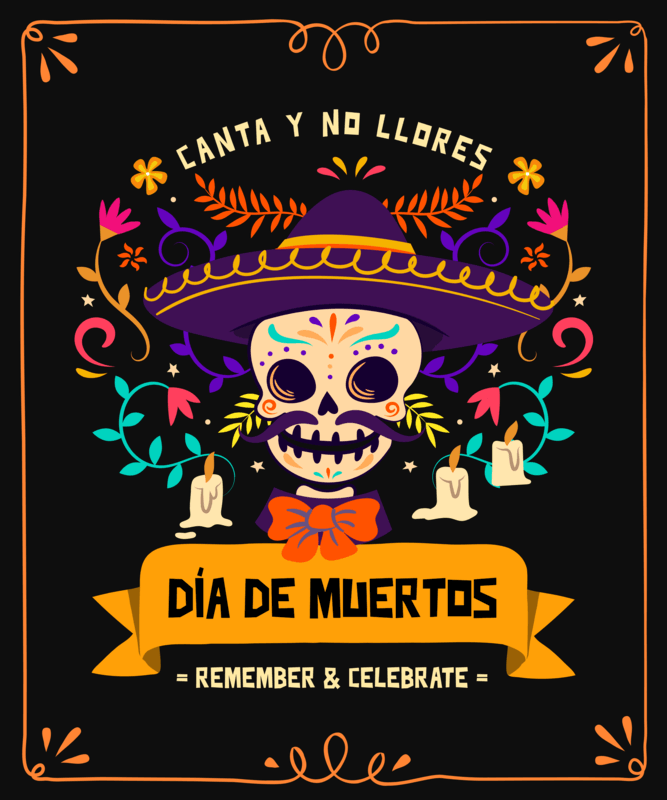 T Shirt Design Template For Dia De Muertos Featuring A Mariachi Skeleton 4102e