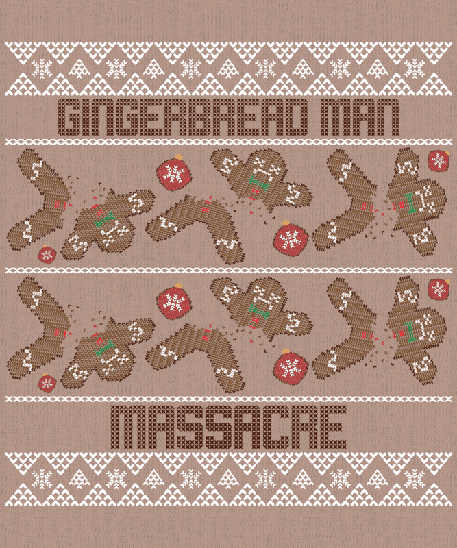 Ugly Christmas Sweater Design Featuring Chopped Gingerbread Man Illustrations