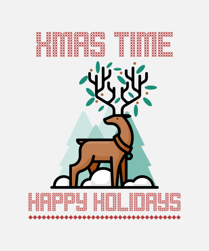 Ugly Christmas Sweater Design Template Featuring A Reindeer