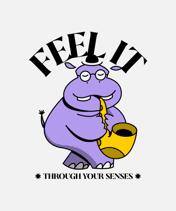 Cartoonish T Shirt Design Maker Featuring A Hippo Playing Sax