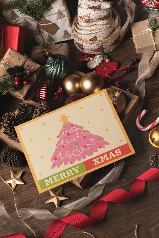 Christmas Card Mockup With Elegant Ornaments