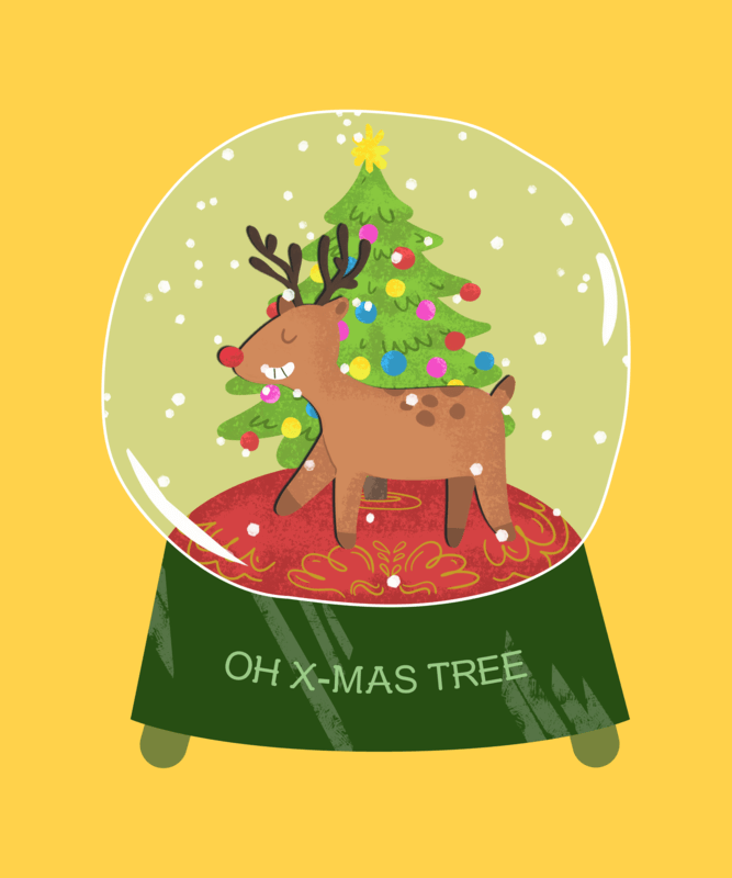 Christmas T Shirt Design Template With Reindeer Graphics