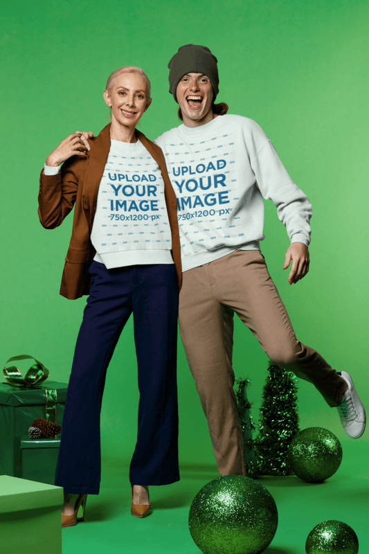 Christmas Themed Sweatshirt Mockup Of A Classy Mom And Her Son