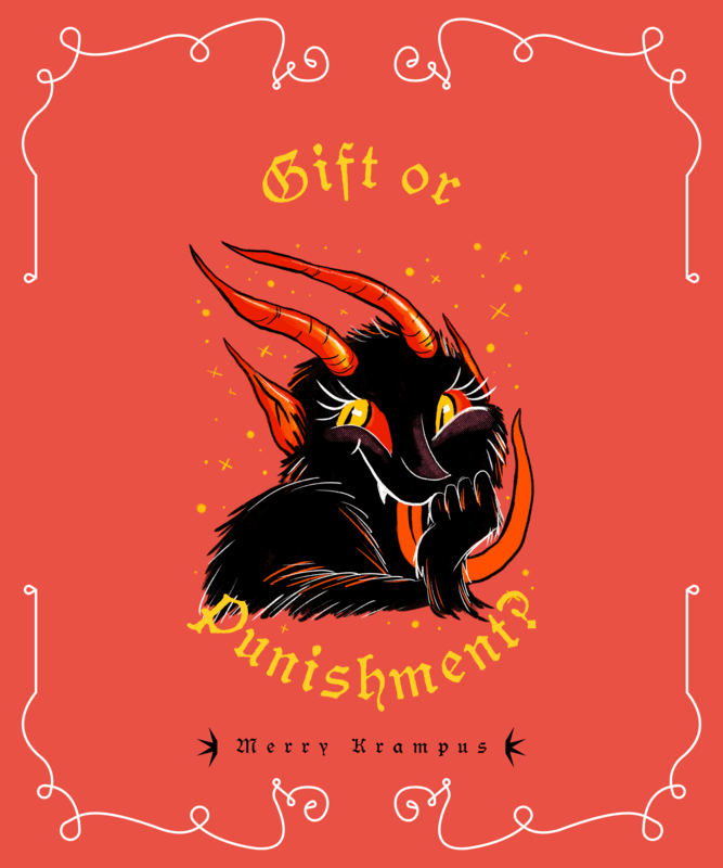 Christmas Themed T Shirt Design Maker Featuring A Smiling Krampus Illustration