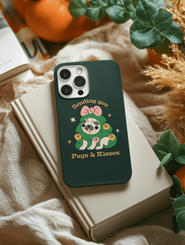 Cozy Themed Mockup Featuring An Ai Created Phone Case Placed Over A Book