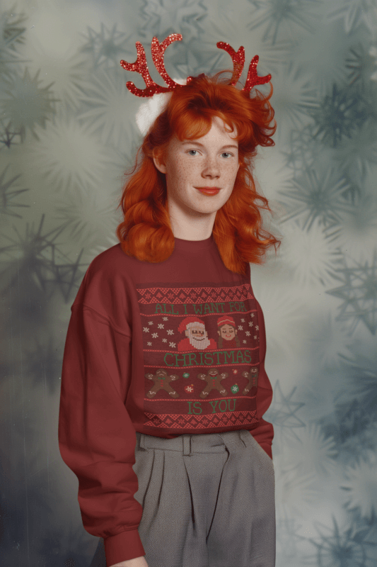 Crewneck Sweatshirt Mockup Of An Ai Generated Woman With Reindeer Horns