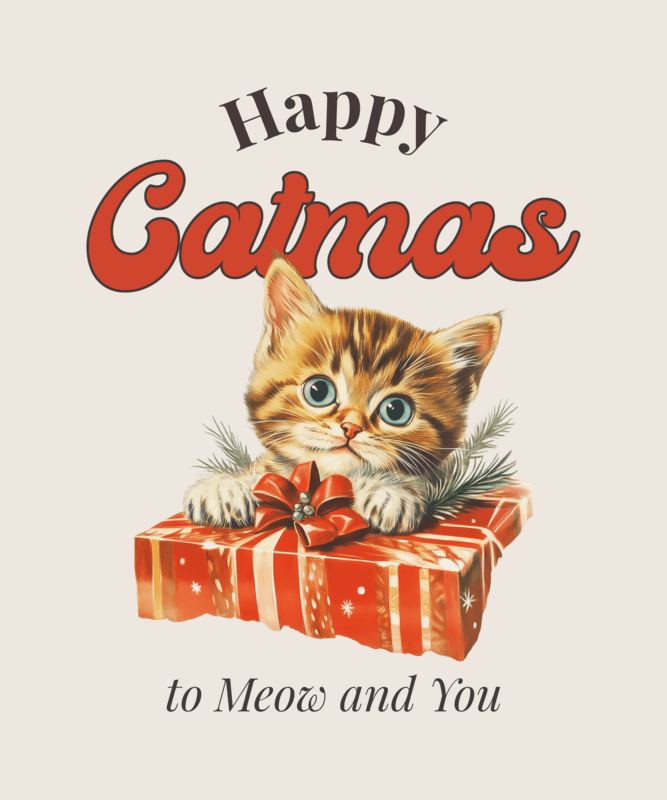 Holidays Themed T Shirt Design Maker Featuring A Cute Cat With A Xmas Present