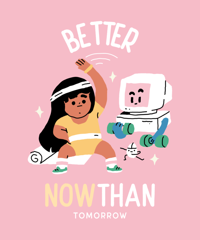 Illustrated T Shirt Design Maker Featuring A Character Working Out With Her Computer