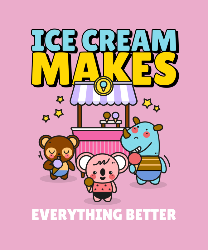 Kawaii T Shirt Design Maker Featuring Cute Characters Having Ice Cream