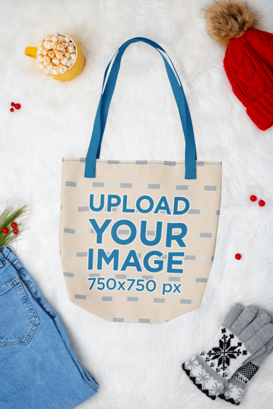 Mockup Of A Tote Bag Lying In A Winter Season Setting