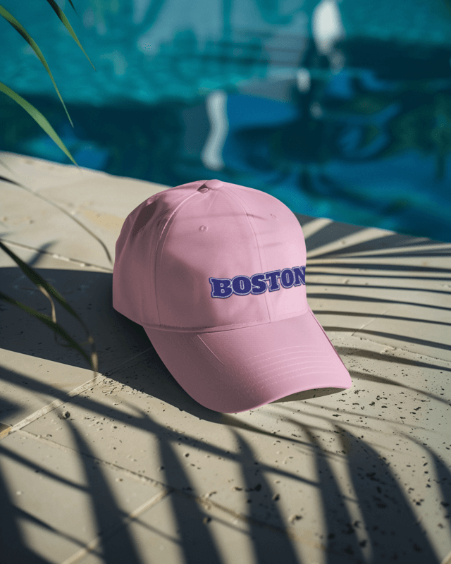 Summer Mockup Featuring An Embroidered Dad Hat Lying Near The Pool