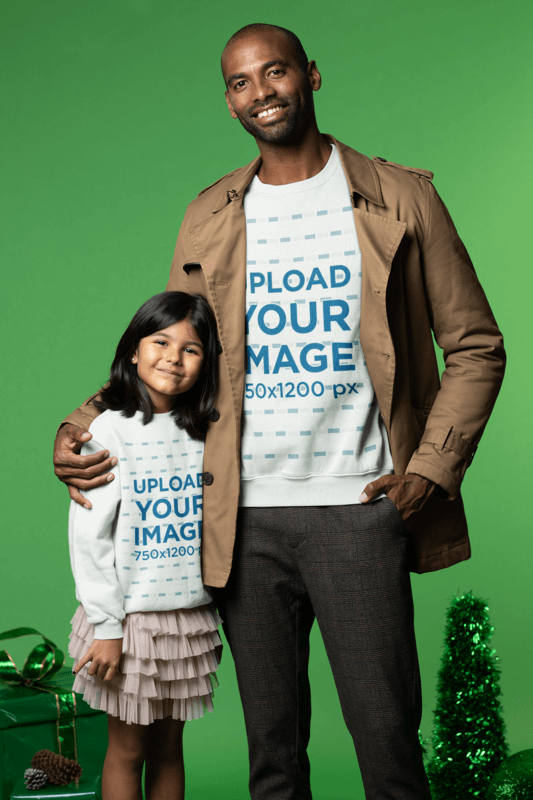 Sweatshirt Mockup Of A Man Hugging A Girl Next To Christmas Presents