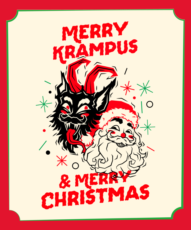 T Shirt Design Creator Featuring Krampus Versus Santa Claus Illustrations