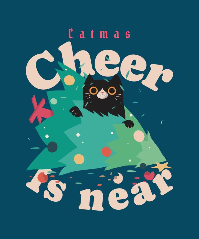 T Shirt Design Generator Featuring A Charming Cat In A Christmas Tree