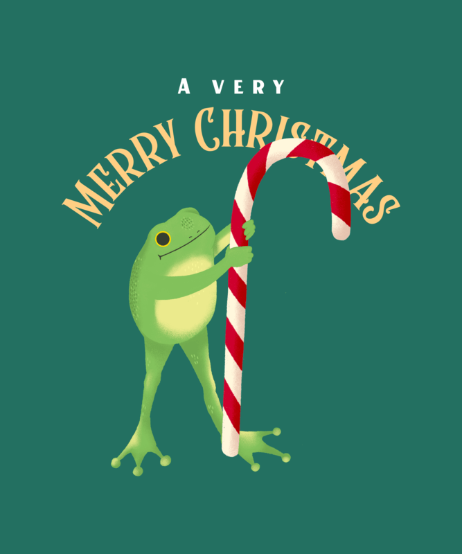 T Shirt Design Generator Featuring A Frog Holding A Christmas Candy Cane