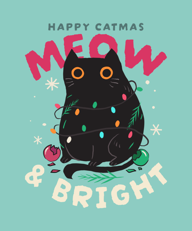 T Shirt Design Maker Featuring An Illustrated Cat Wrapped In Christmas Lights