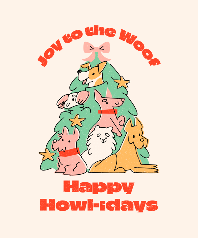 T Shirt Design Maker Featuring An Illustrated Xmas Tree With Dogs