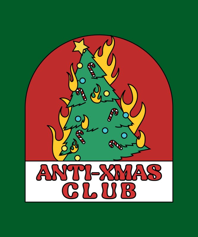 T Shirt Design Maker For An Anti Xmas Club Featuring A Burning Christmas Tree