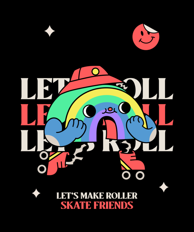 T Shirt Design Template Featuring A Rainbow Roller Skating