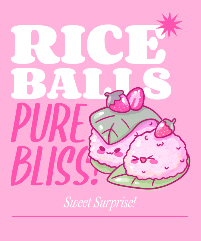 T Shirt Design Template Featuring Cute Rice Balls With A Kawaii Aesthetic