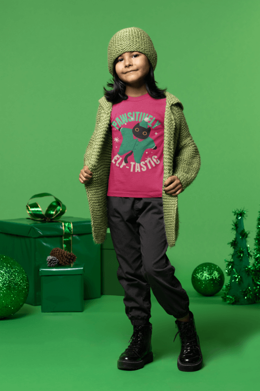 T Shirt Mockup Featuring A Little Girl In A Christmas Setting