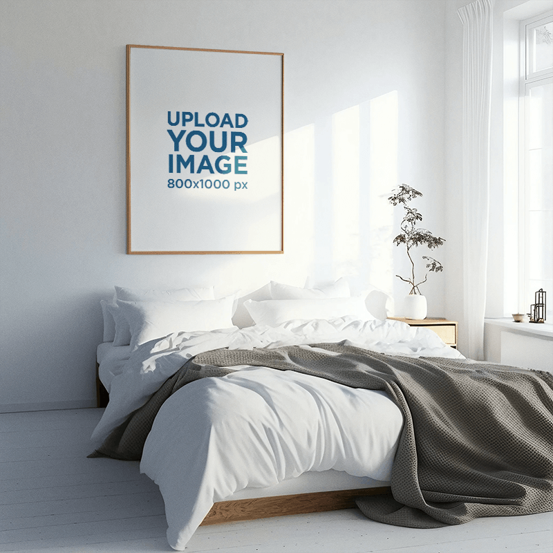 Ai Generated Mockup Of A Vertical Art Print Placed Inside A Bedroom