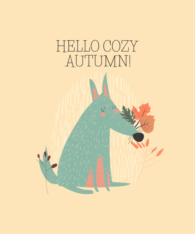 Autumn Themed T Shirt Design Template Featuring Cute Animal Illustrations