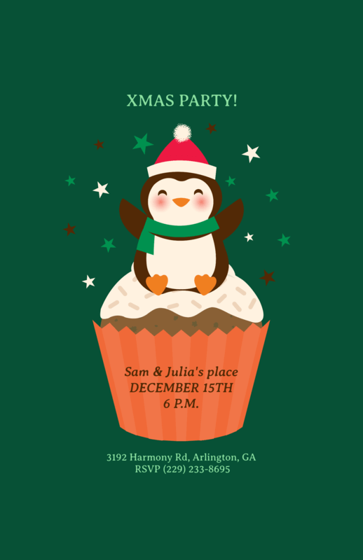 Christmas Party Flyer Template With A Penguin Illustration