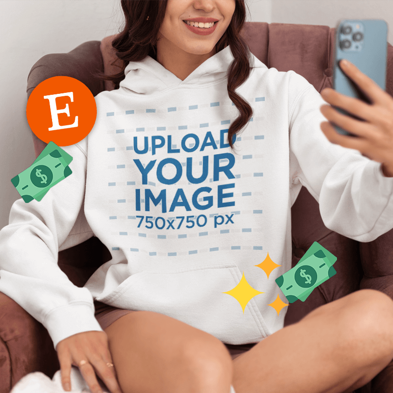 Gildan Hoodie Mockup Of A Smiling Woman Taking A Selfie At Home