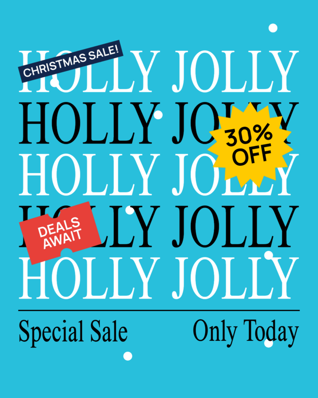 Instagram Post Template With Repetitive Text And Colorful Graphics For Christmas Discounts
