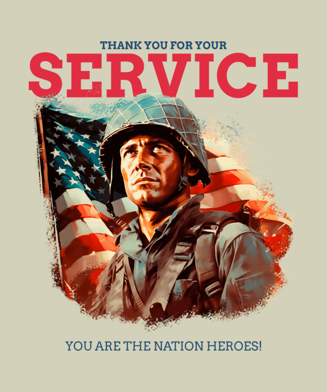 Veterans Day Themed T Shirt Design Template With A Gratitude Message And A Soldier Illustration