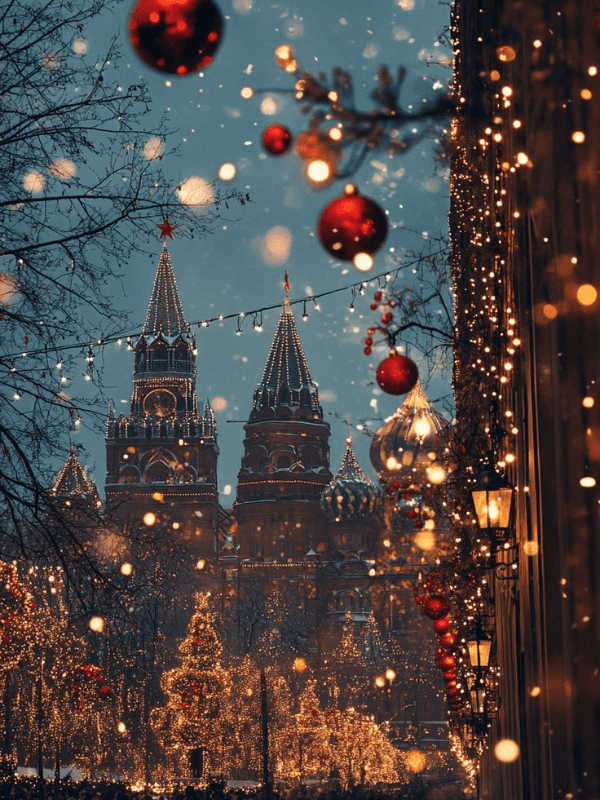 A Beautiful View Of An Unknown City During Christmas And Winter Time