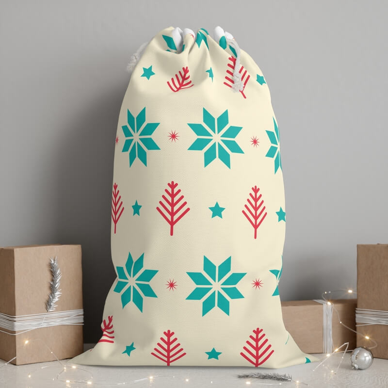 A Printify Sack Mockup With A Lovely Christmas Pattern