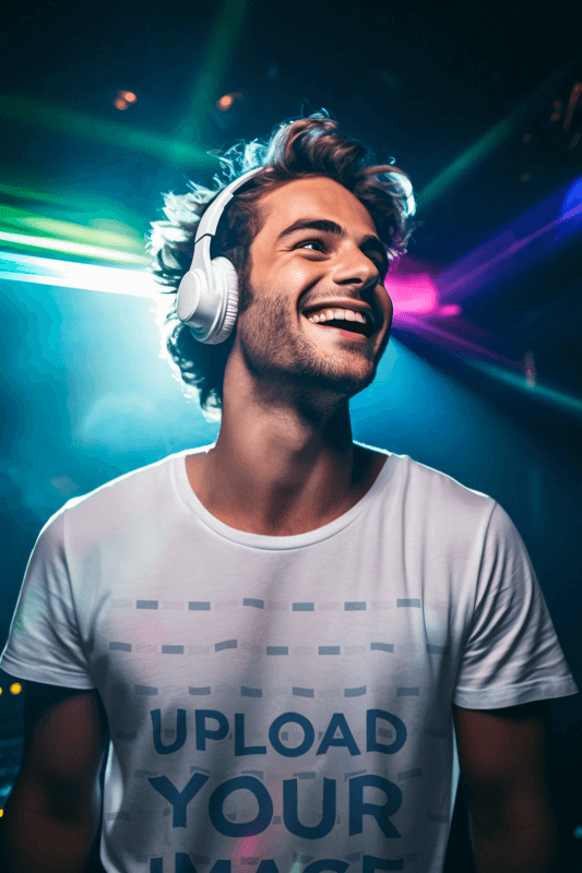 Ai Generated Blank T Shirt Mockup Of A Smiling Dj Playing In A Nightclub