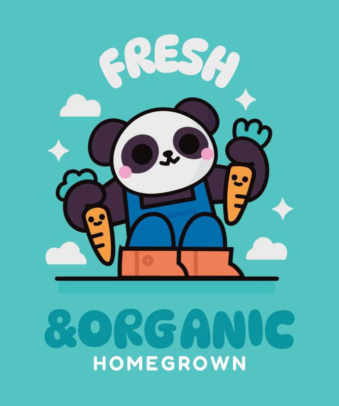 Cool T Shirt Design Template Featuring An Illustrated Panda Bear Picking Up Carrots