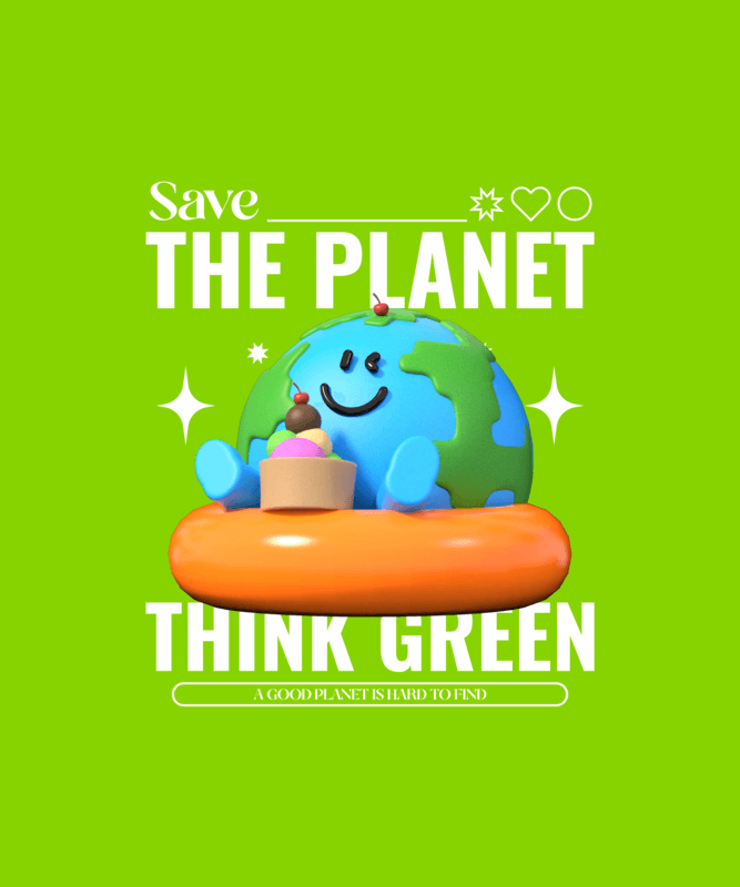 Earth Day Themed T Shirt Design Template With A 3d Cartoon Of The Planet