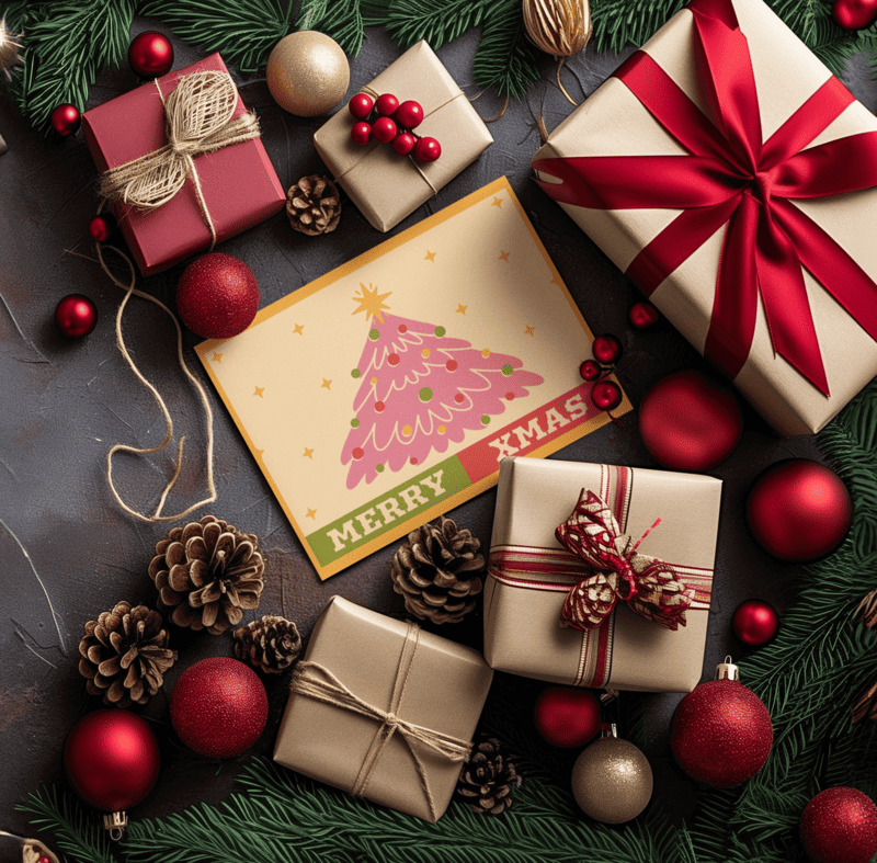 Greeting Card Mockup Featuring An Ai Generated Christmas Setting